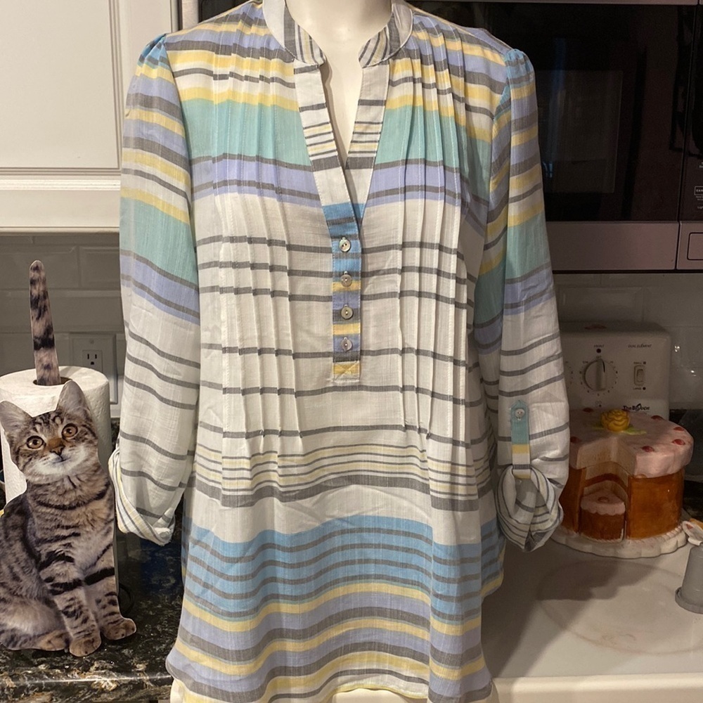 Z womens Zac & Rachel casual roll tab sleeve regular size pullover top XL. EUC